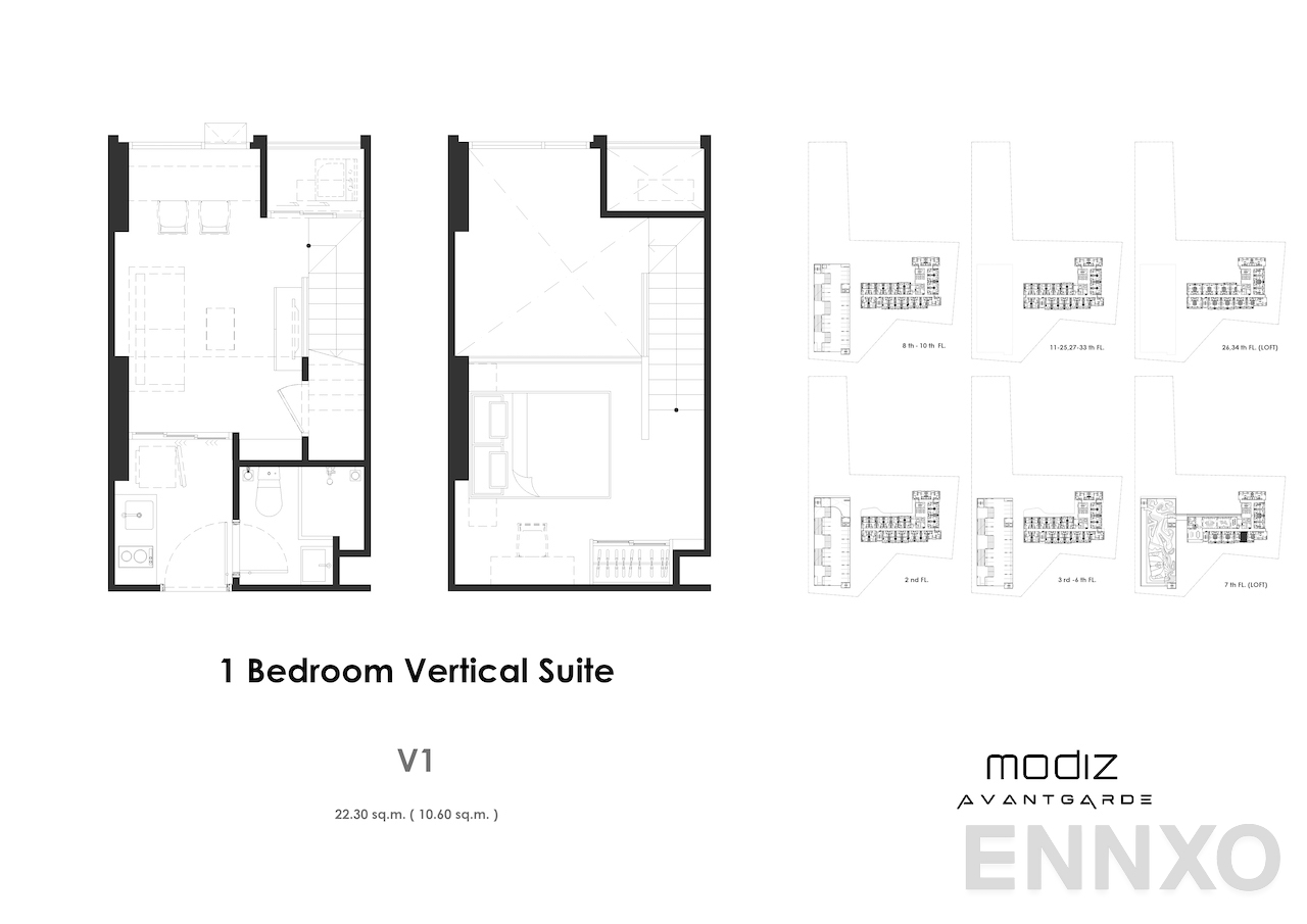 รูปแปลนห้อง V1-01m - 22.30 sq.m. ของโครงการ Modiz Avantgarde