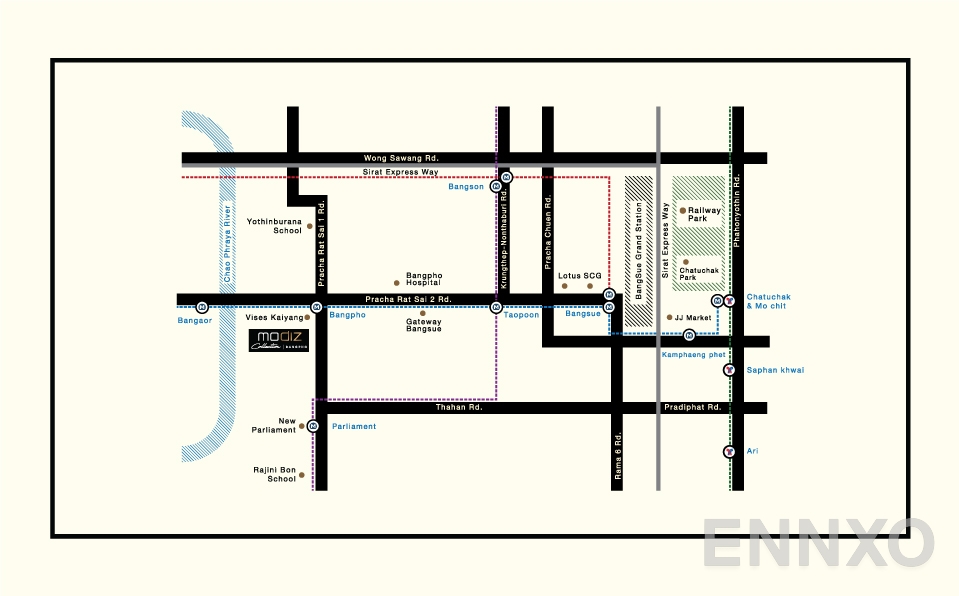 ภาพแผนที่แสดงที่ตั้งโครงการ Modiz Collection BangPho
(โมดิซ คอลเลคชั่น บางโพ) และสถานที่โดยรอบ