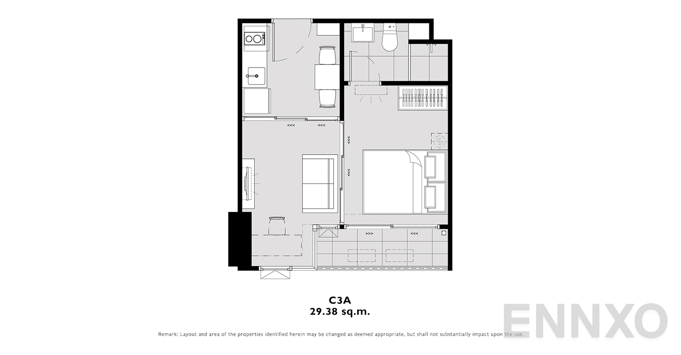 รูปแปลนห้อง C3A ของโครงการ โมดิซ คอลเลคชั่น บางโพ