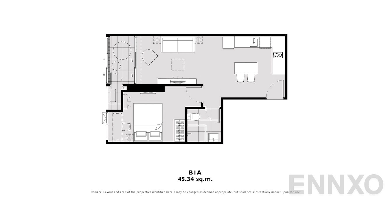รูปแปลนห้อง B1A ของโครงการ โมดิซ คอลเลคชั่น บางโพ