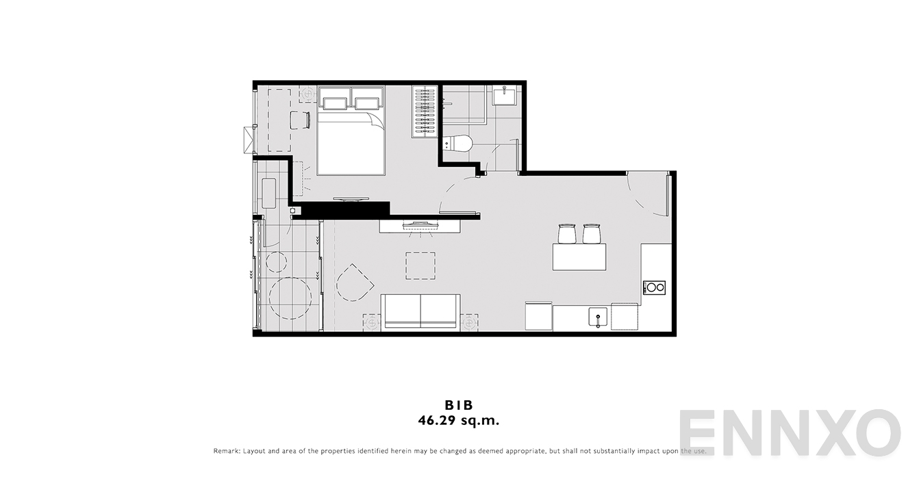 รูปแปลนห้อง B1B ของโครงการ โมดิซ คอลเลคชั่น บางโพ