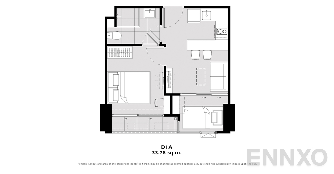 รูปแปลนห้อง D1A ของโครงการ โมดิซ คอลเลคชั่น บางโพ
