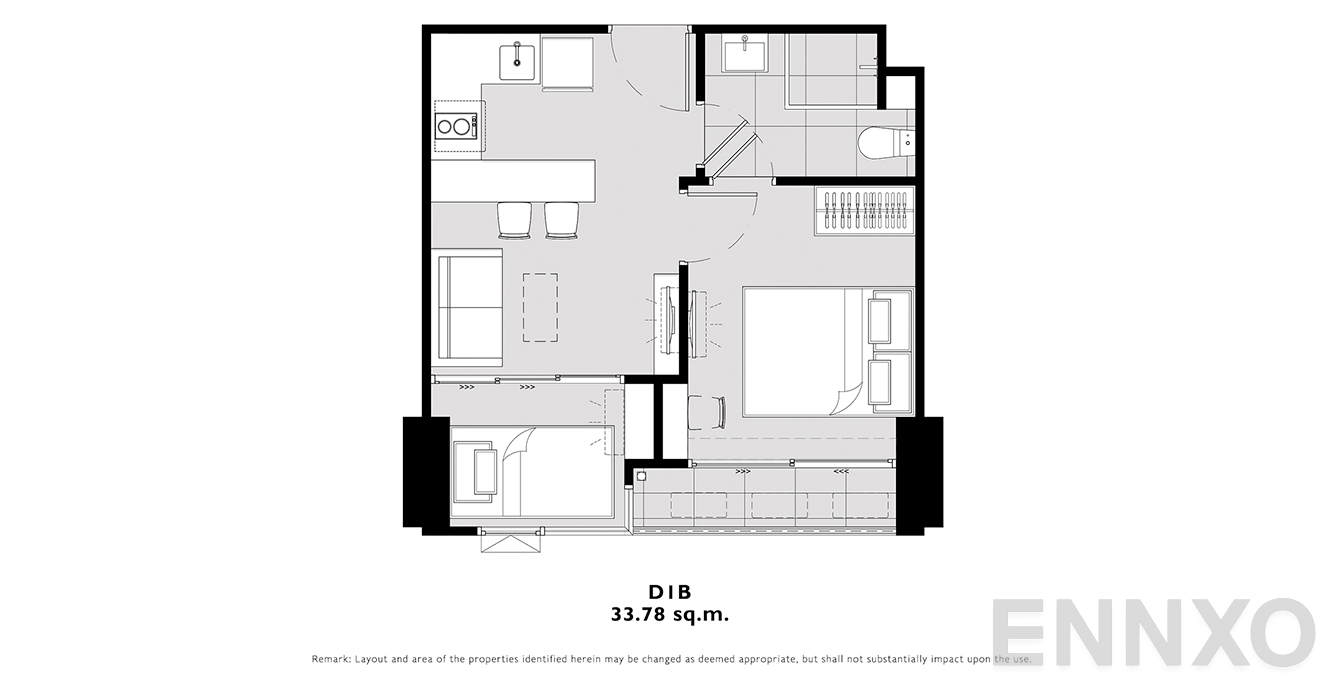 รูปแปลนห้อง D1B ของโครงการ โมดิซ คอลเลคชั่น บางโพ