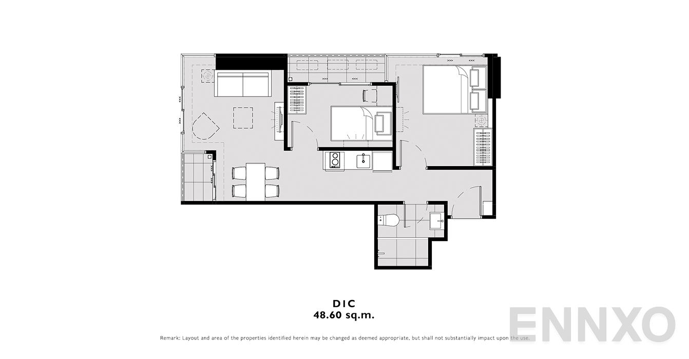รูปแปลนห้อง D1C ของโครงการ โมดิซ คอลเลคชั่น บางโพ