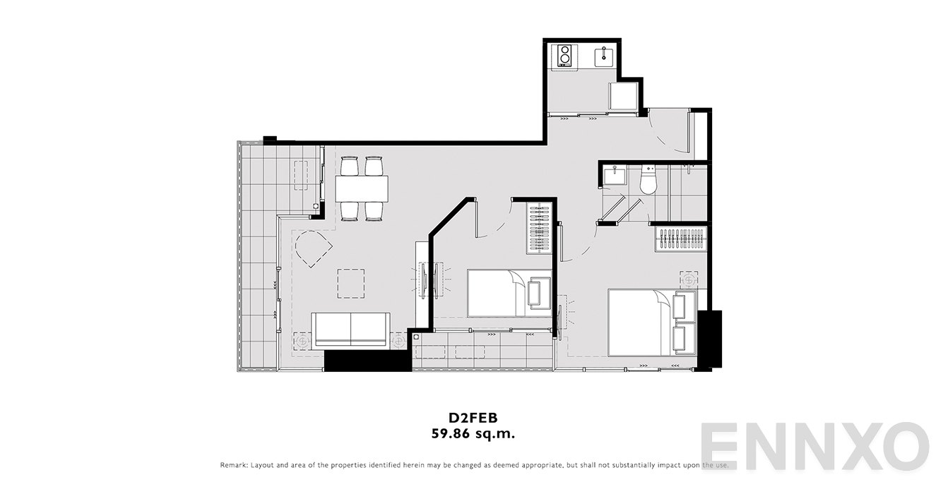 รูปแปลนห้อง D2FEB ของโครงการ โมดิซ คอลเลคชั่น บางโพ