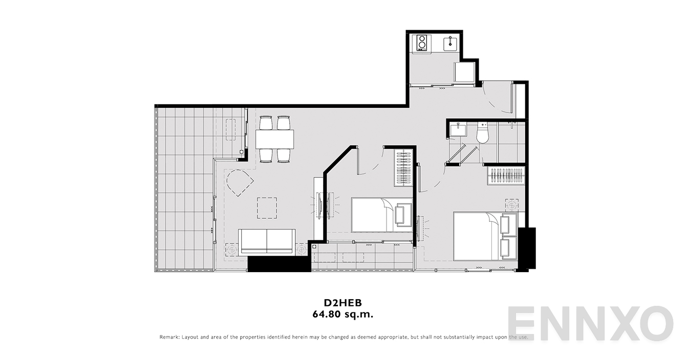 รูปแปลนห้อง D2HEB ของโครงการ โมดิซ คอลเลคชั่น บางโพ