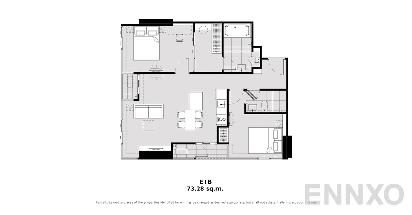 รูปแปลนห้อง E1B ของโครงการ โมดิซ คอลเลคชั่น บางโพ