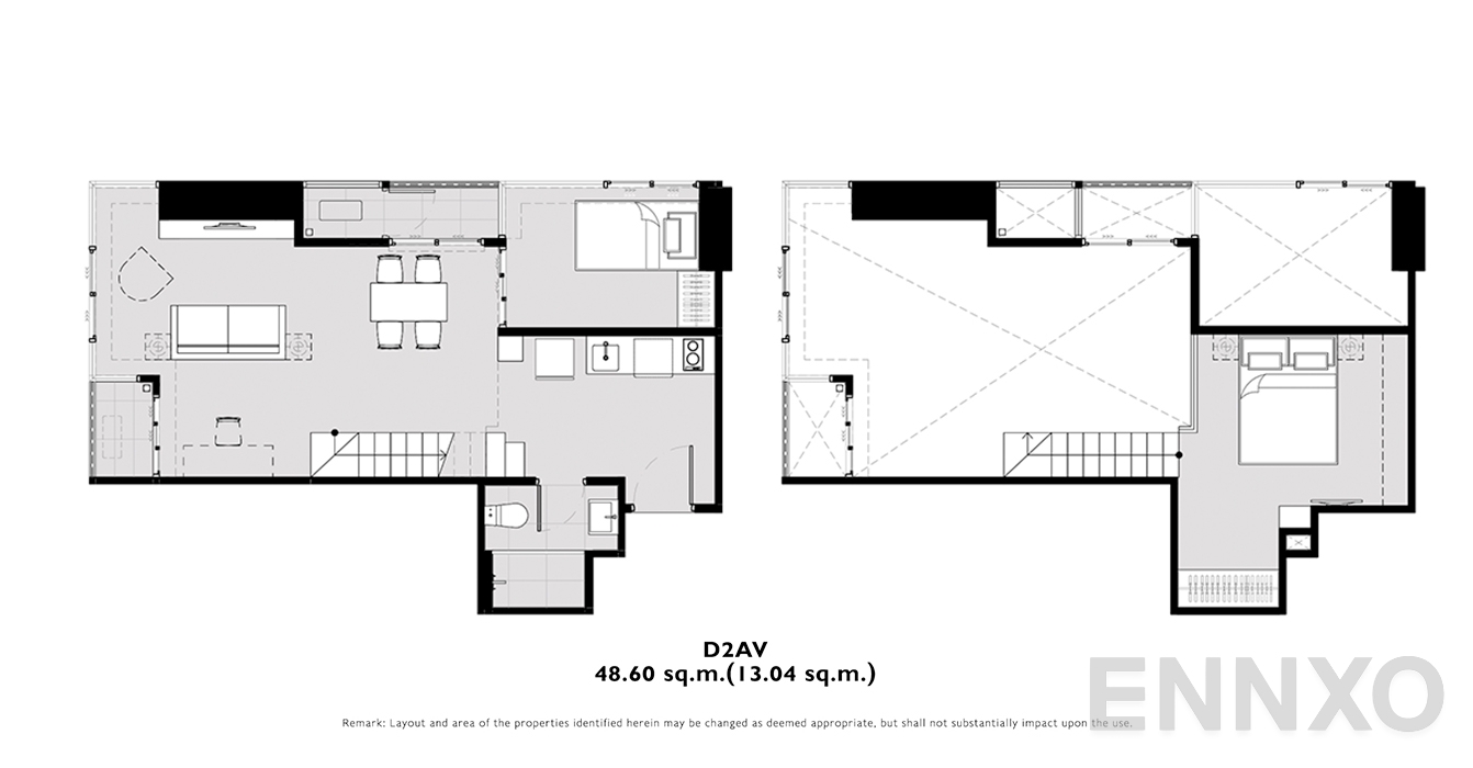 รูปแปลนห้อง D2AV ของโครงการ โมดิซ คอลเลคชั่น บางโพ