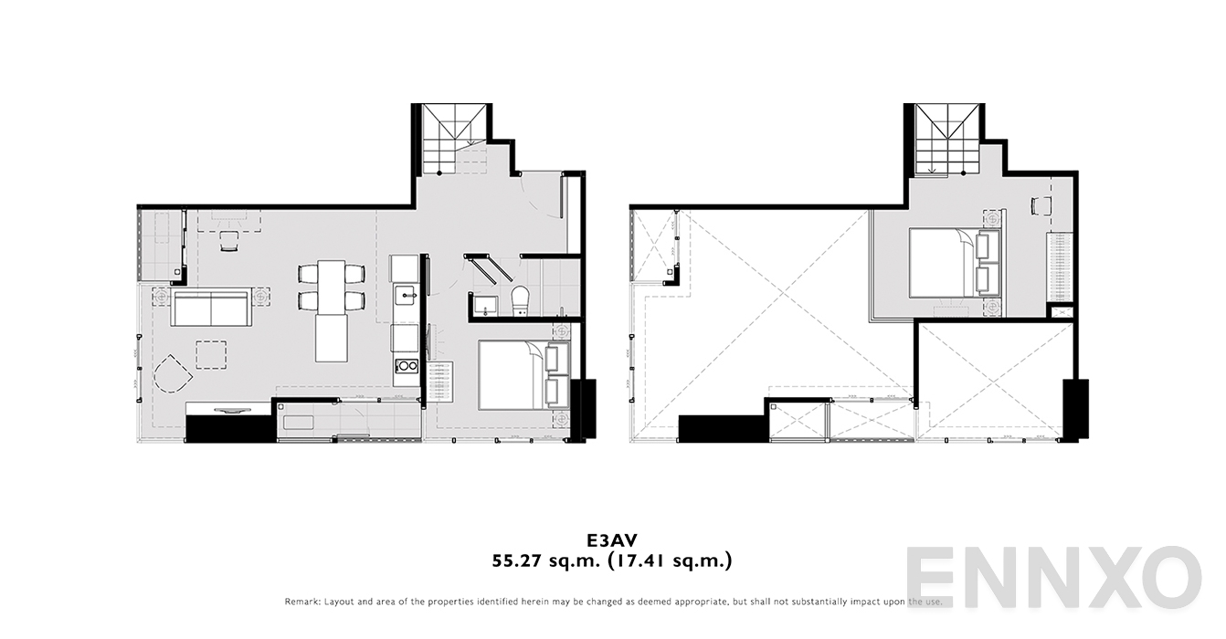 รูปแปลนห้อง E3AV ของโครงการ โมดิซ คอลเลคชั่น บางโพ