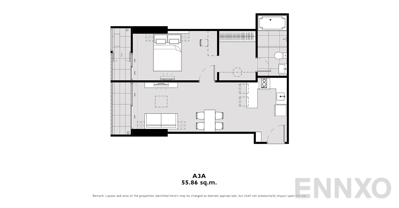 รูปแปลนห้อง A3 ของโครงการ โมดิซ คอลเลคชั่น บางโพ