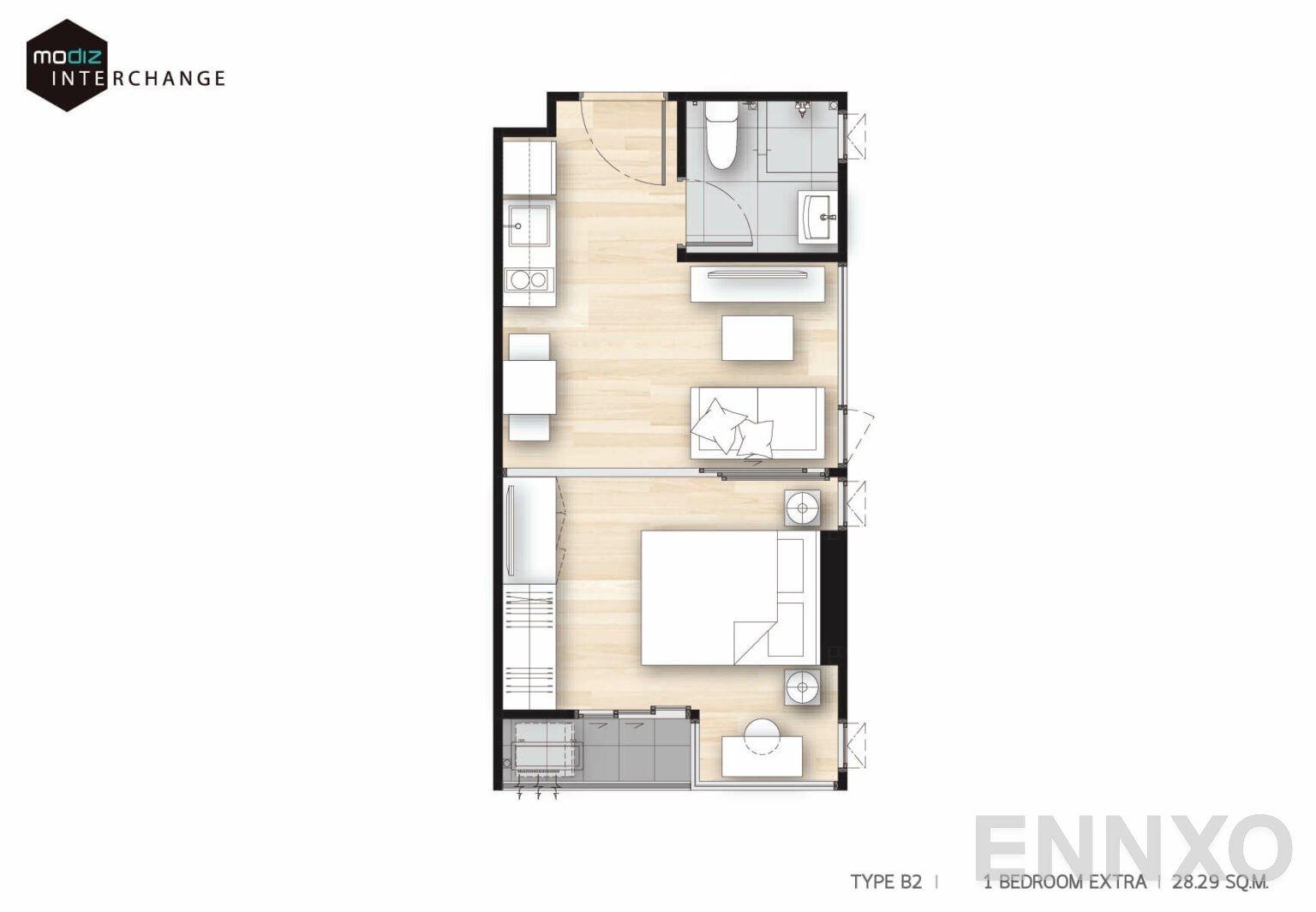 รูปแปลนห้อง MDX ROOM UNIT B2 ของโครงการ Modiz Interchange 