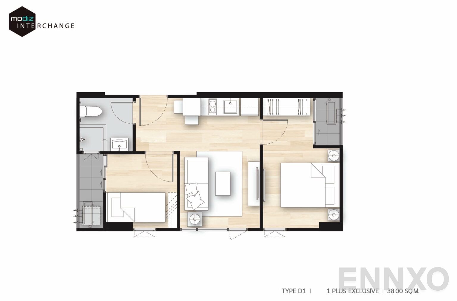รูปแปลนห้อง MDX ROOM UNIT D1 ของโครงการ Modiz Interchange 