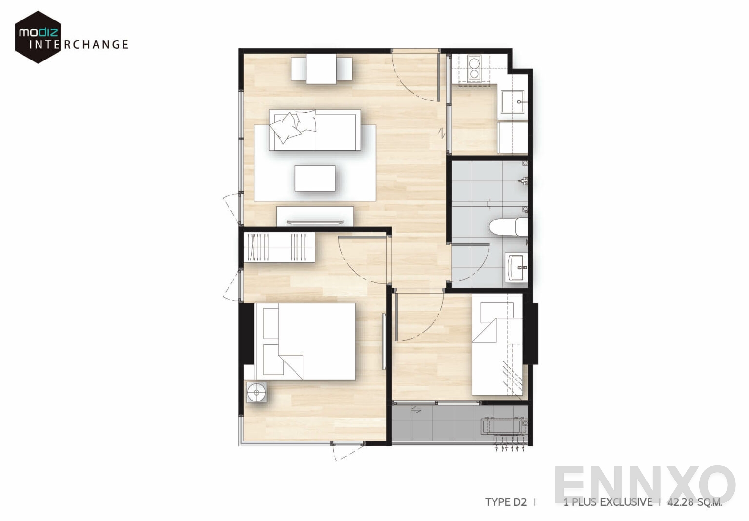 รูปแปลนห้อง MDX ROOM UNIT D2 ของโครงการ Modiz Interchange 