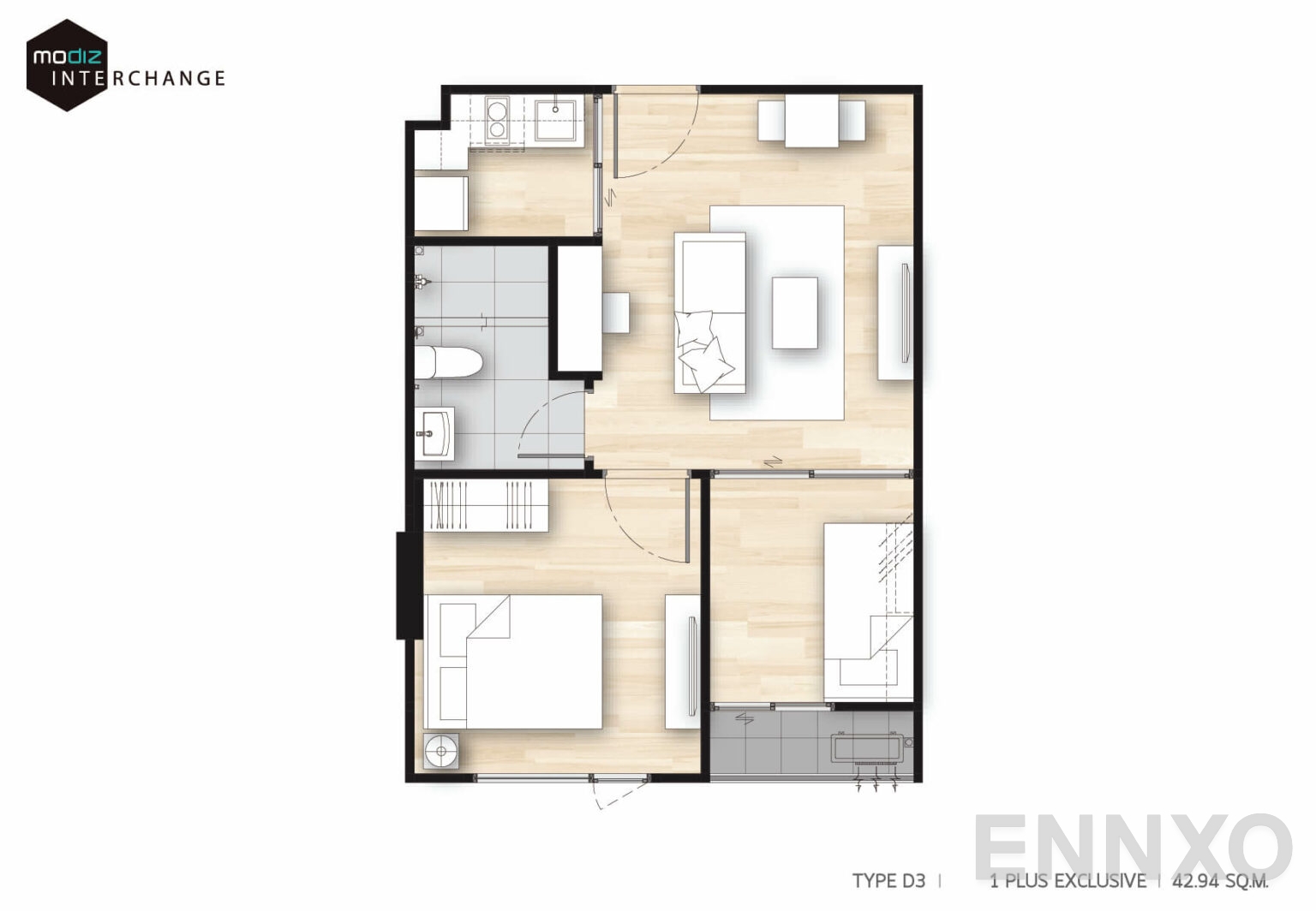 รูปแปลนห้อง MDX ROOM UNIT D3 ของโครงการ Modiz Interchange 
