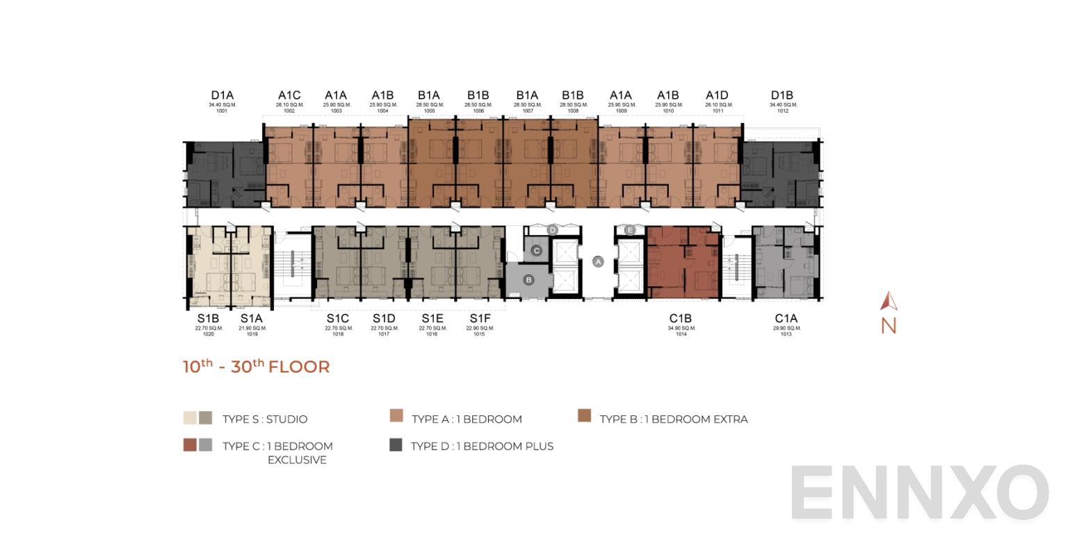 แปลนชั้น 10th - 30th Floor ของโครงการ โมดิซ ลอนช์