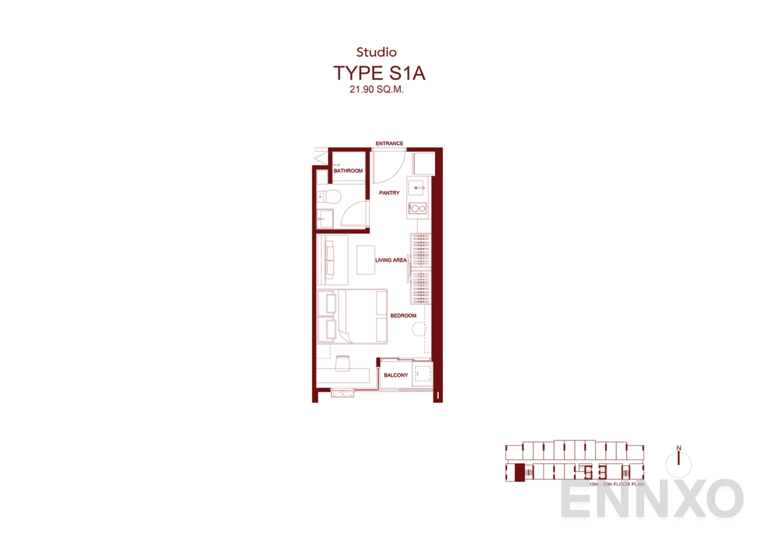 รูปแปลนห้อง S1A 21.90 SQ.M. ของโครงการ โมดิซ ลอนช์