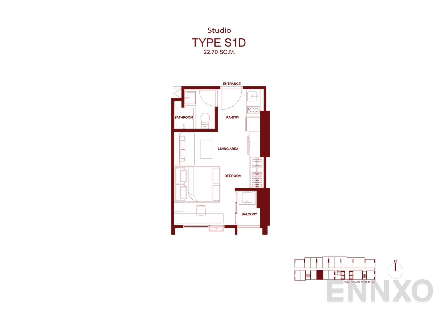 รูปแปลนห้อง S1D 22.70 SQ.M. ของโครงการ โมดิซ ลอนช์