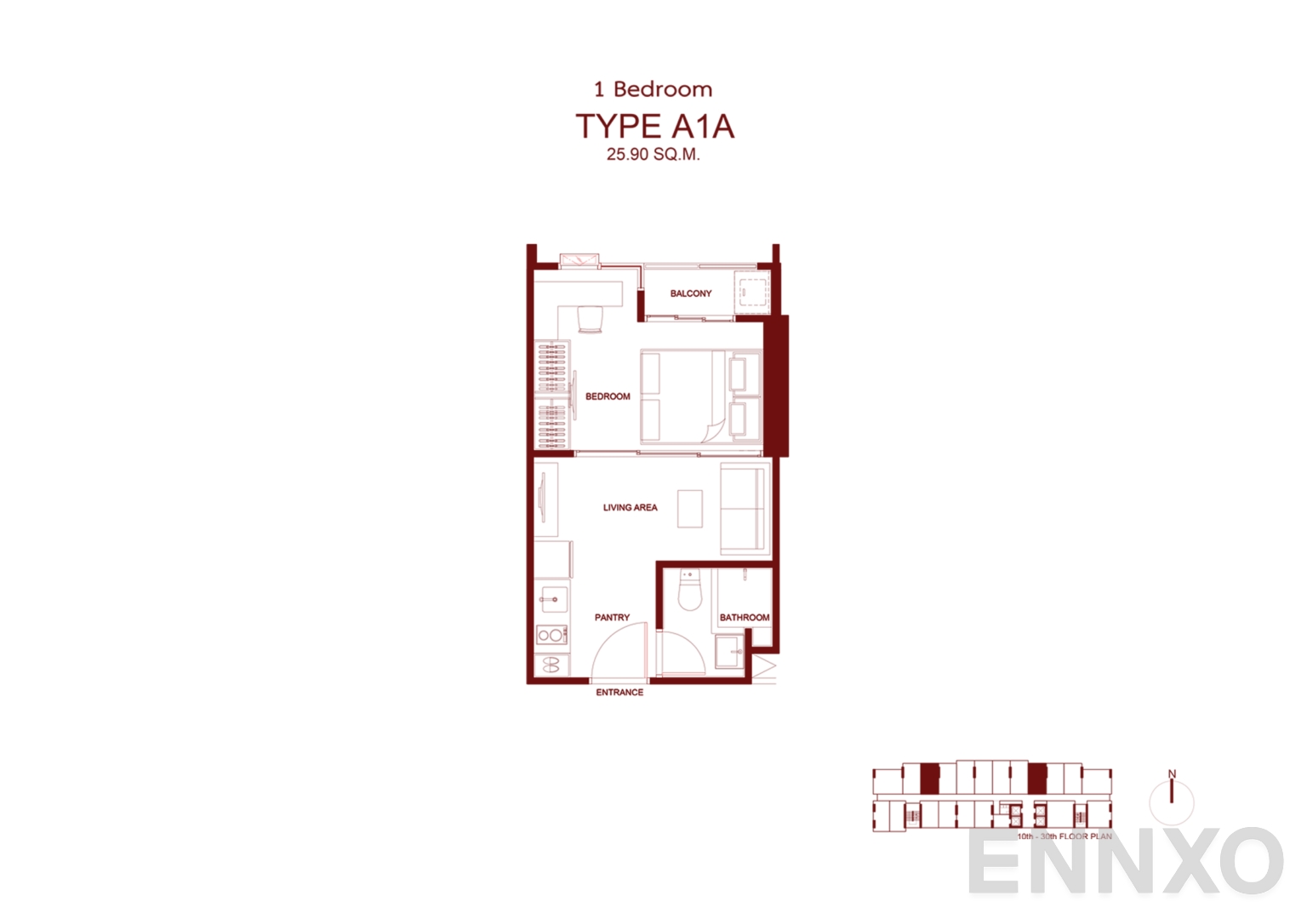 รูปแปลนห้อง A1A 25.90 SQ.M. ของโครงการ โมดิซ ลอนช์