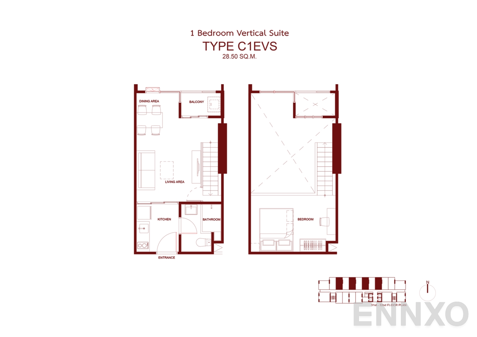 รูปแปลนห้อง C1EVS 28.50 SQ.M. ของโครงการ โมดิซ ลอนช์