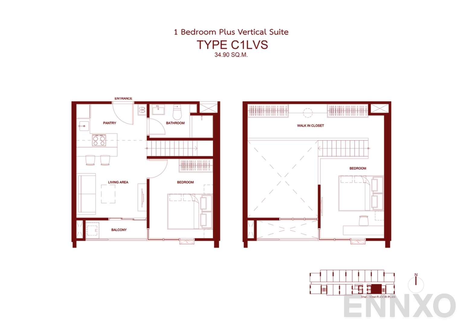 รูปแปลนห้อง C1LVS 34.90 SQ.M. ของโครงการ โมดิซ ลอนช์