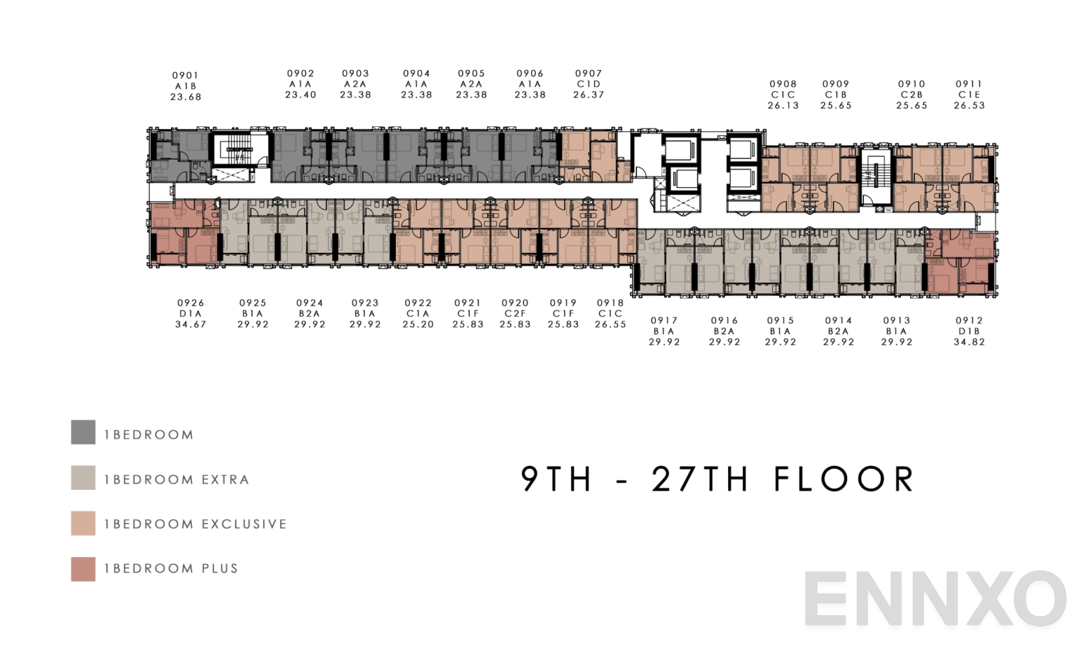 แปลนชั้น 9th-27th Floor ของโครงการ โมดิซ ไรห์ม รามคำแหง