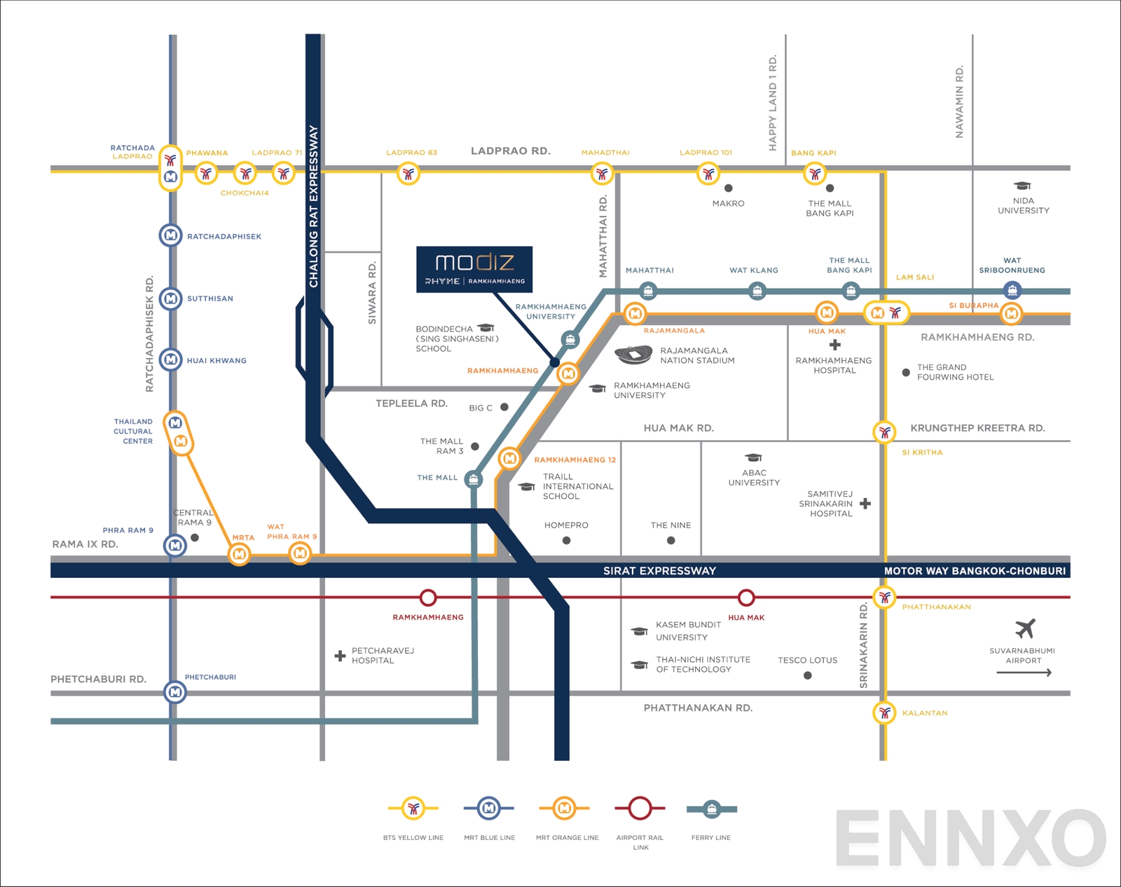 ภาพแผนที่แสดงที่ตั้งโครงการ โมดิซ ไรห์ม รามคำแหง และสถานที่โดยรอบ
