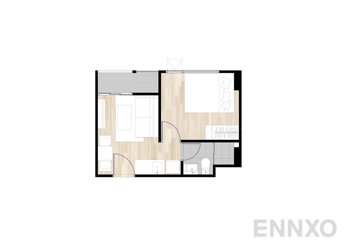 รูปแปลนห้อง 1 Bedroom ของโครงการ โมดิซ สเตชั่น