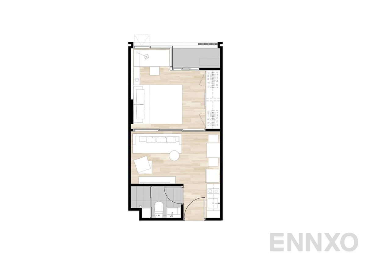 รูปแปลนห้อง 1 Bedroom Extra ของโครงการ โมดิซ สเตชั่น