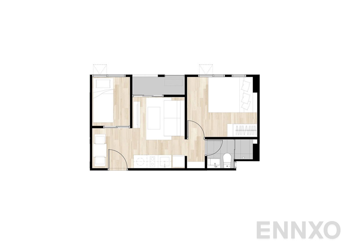 รูปแปลนห้อง 1 Bedroom Plus ของโครงการ โมดิซ สเตชั่น