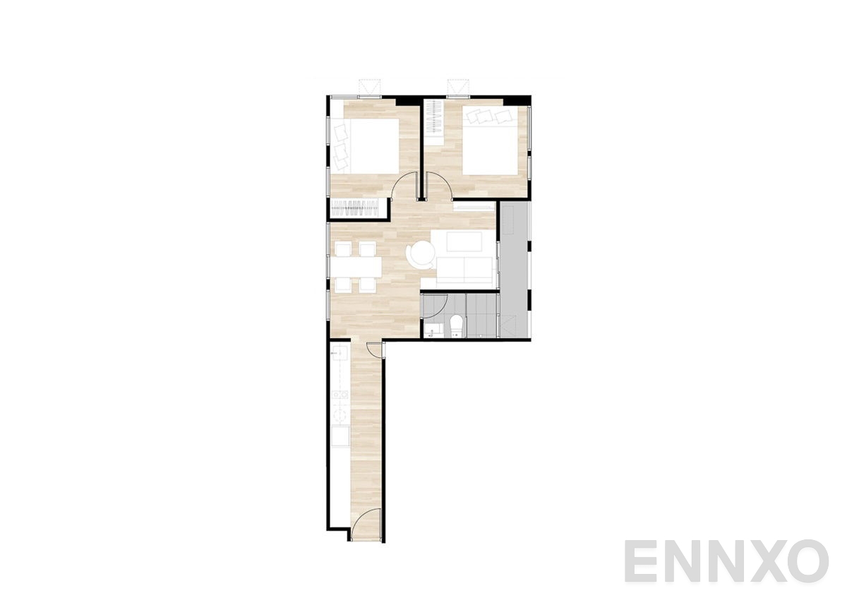 รูปแปลนห้อง 2 Bedroom ของโครงการ โมดิซ สเตชั่น