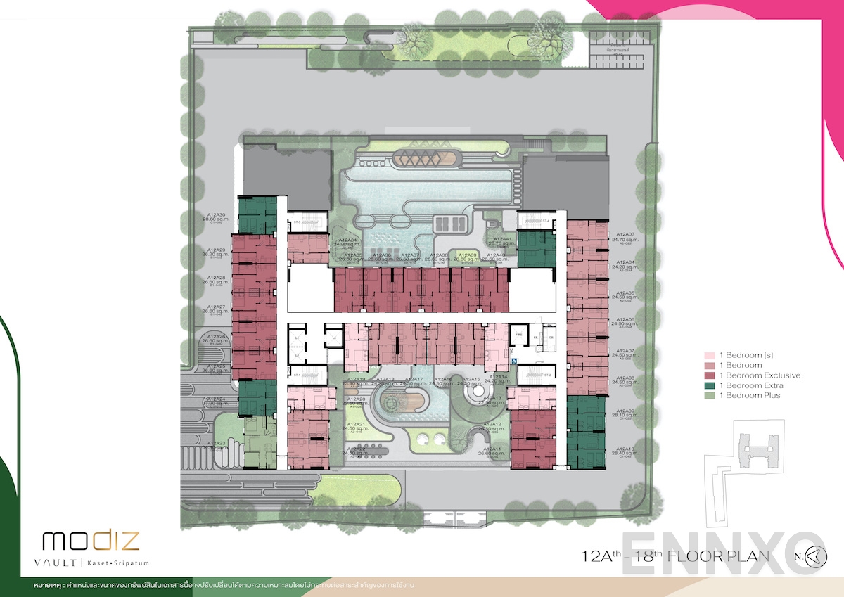 แปลนชั้น 12th - 18th Floor ของโครงการ MODIZ VAULT Kaset - Sripatum