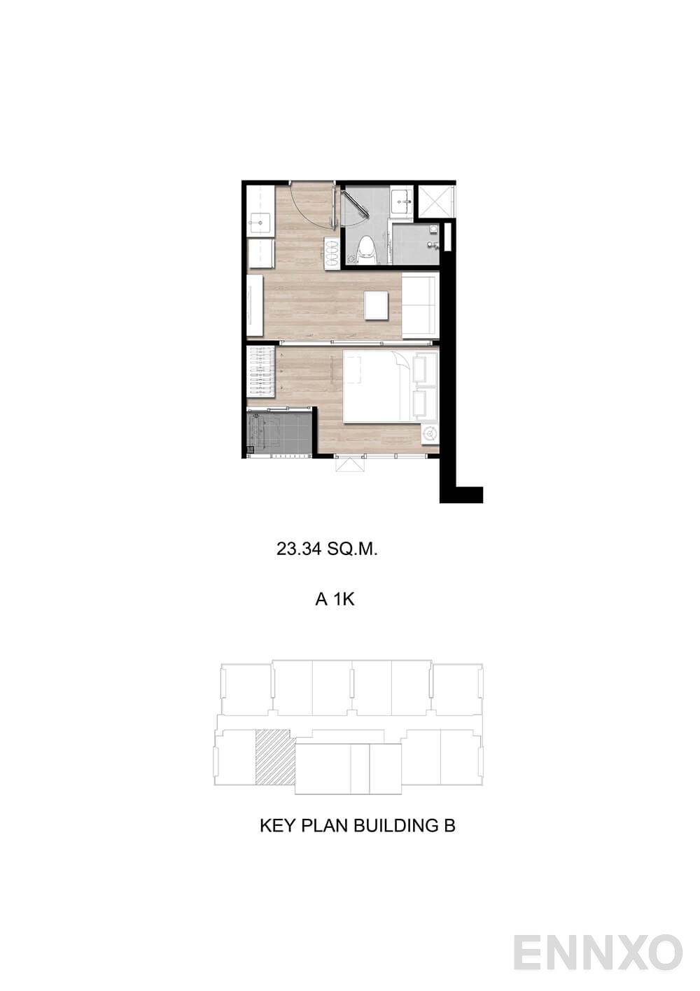 รูปแปลนห้อง A1K ของโครงการ โมดิซ สุขุมวิท 50