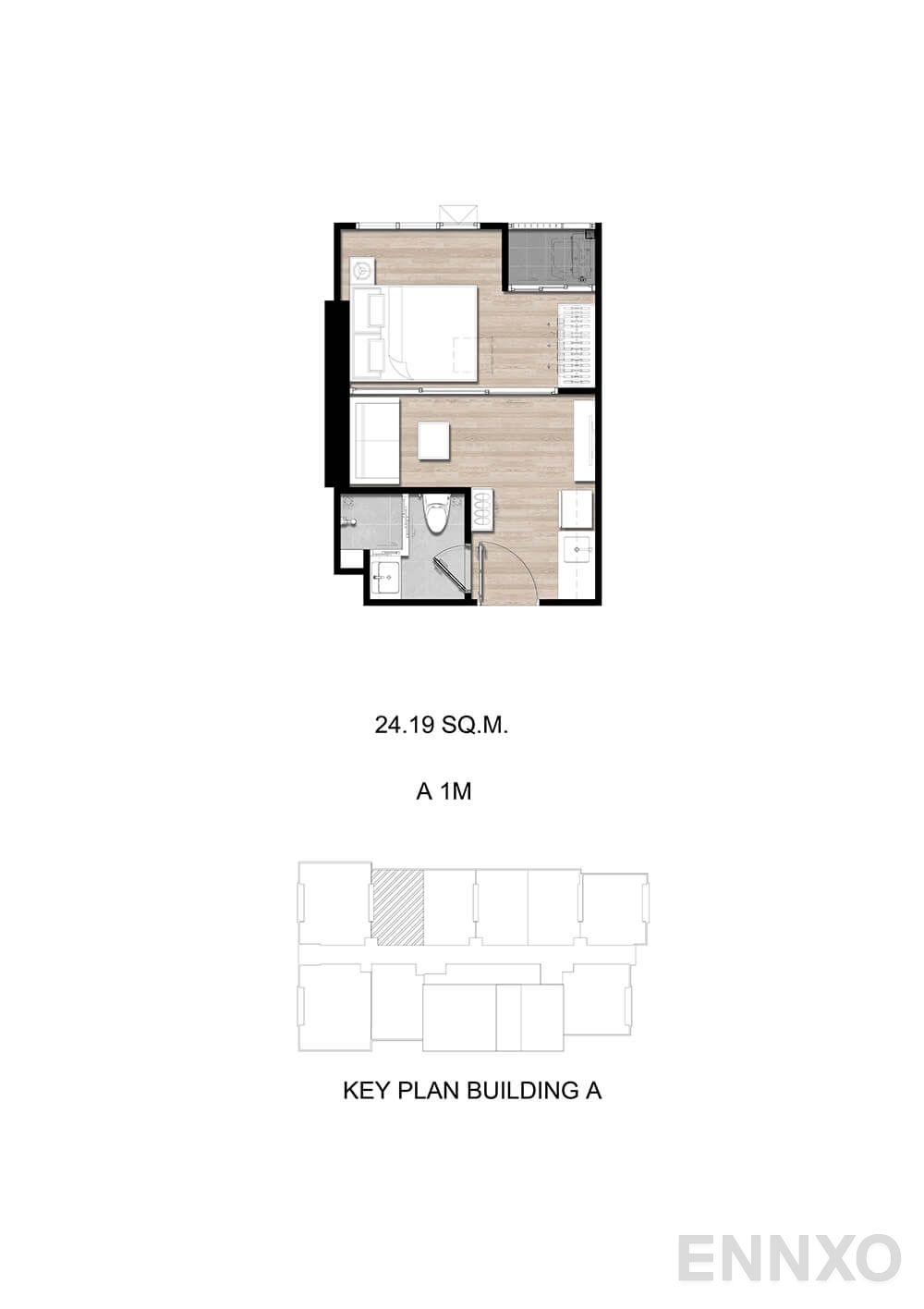 รูปแปลนห้อง A1M ของโครงการ โมดิซ สุขุมวิท 50