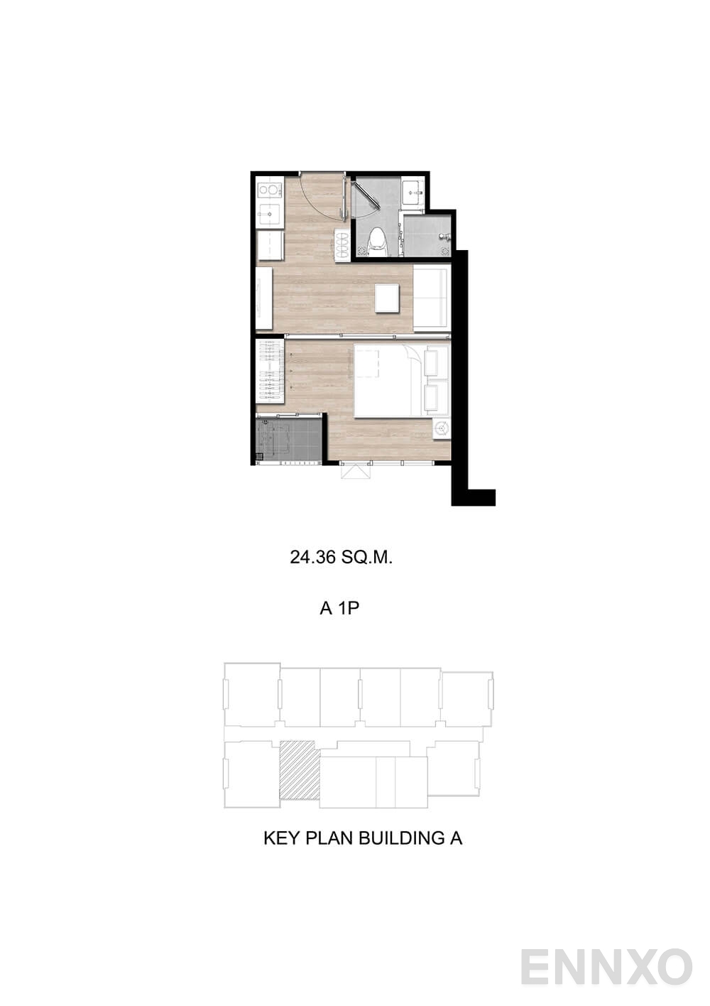 รูปแปลนห้อง A1P ของโครงการ โมดิซ สุขุมวิท 50