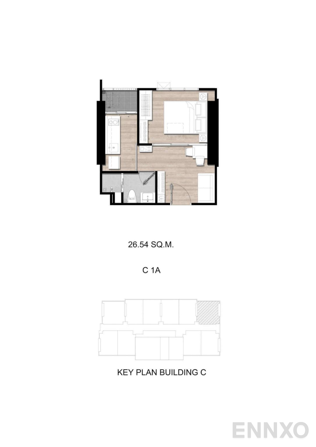 รูปแปลนห้อง C1A ของโครงการ โมดิซ สุขุมวิท 50
