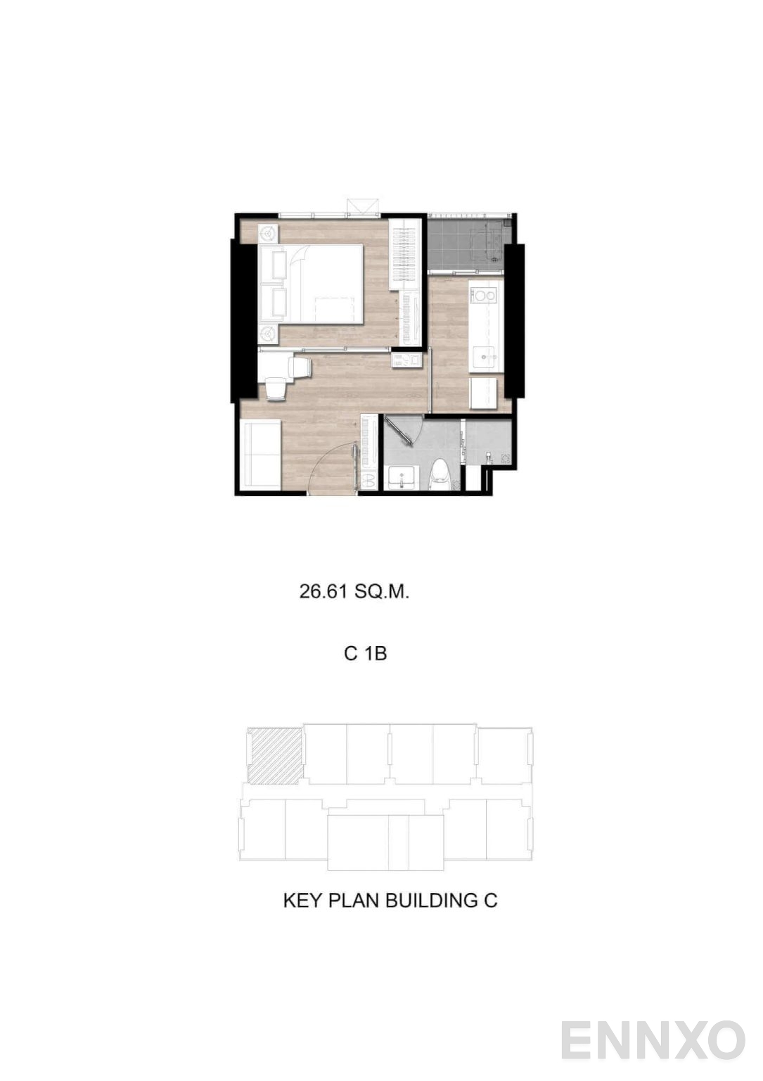 รูปแปลนห้อง C1B ของโครงการ โมดิซ สุขุมวิท 50