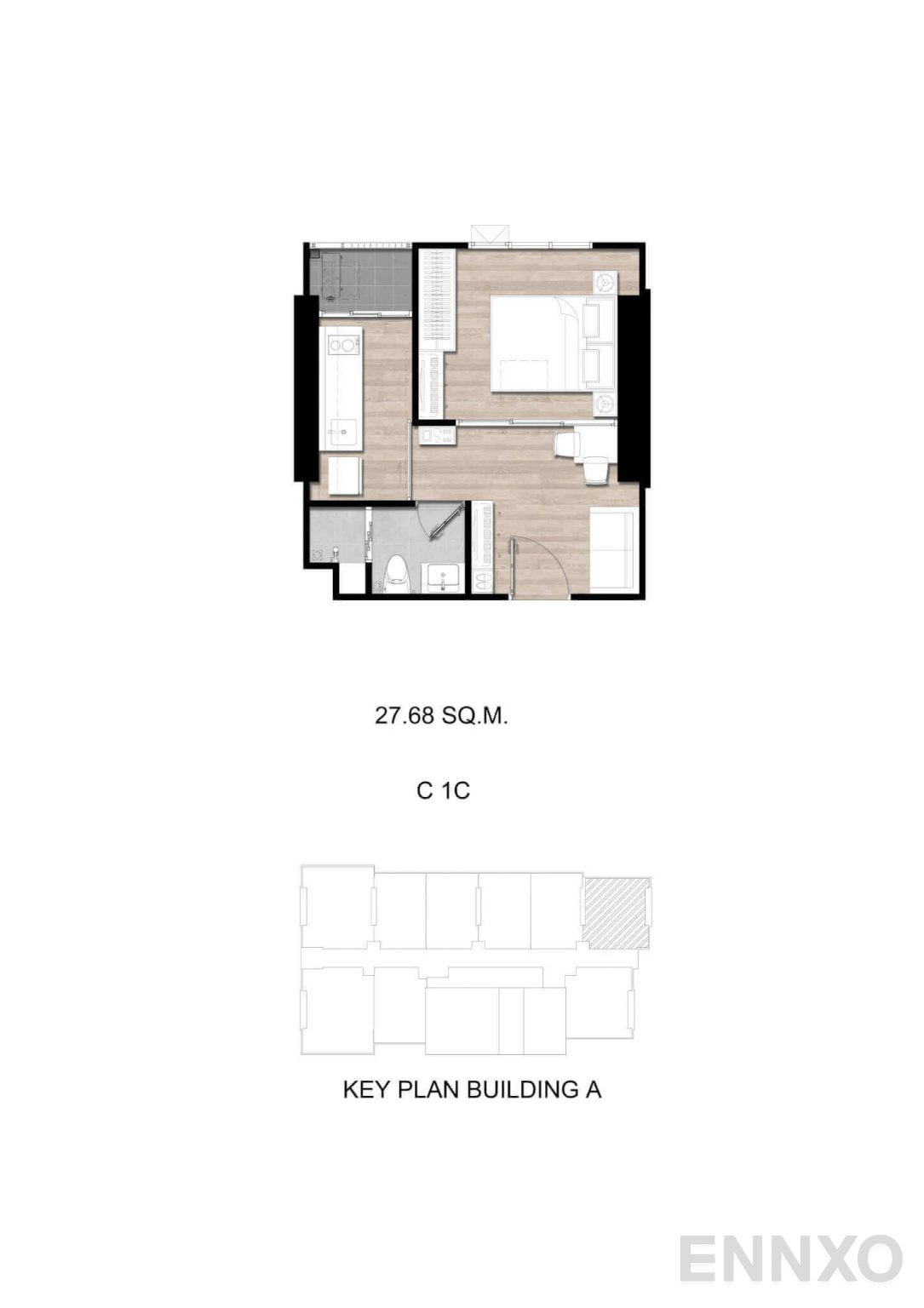 รูปแปลนห้อง C1C ของโครงการ โมดิซ สุขุมวิท 50