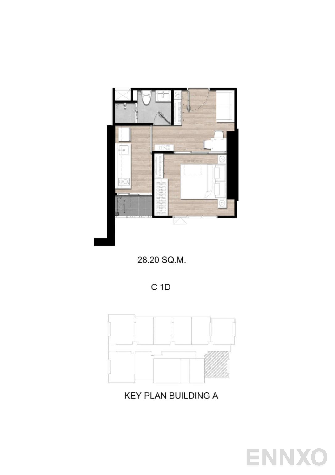 รูปแปลนห้อง C1D ของโครงการ โมดิซ สุขุมวิท 50