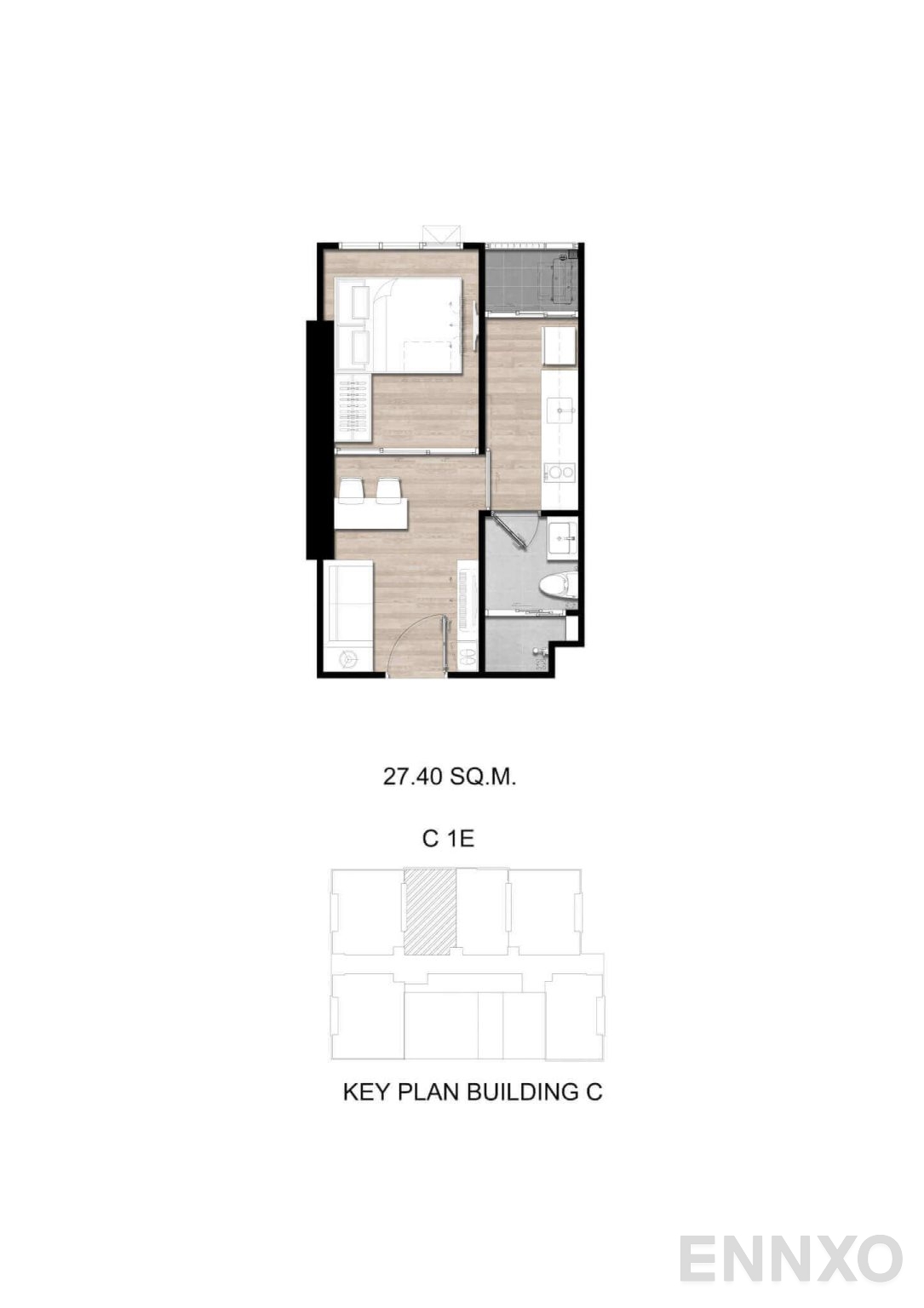 รูปแปลนห้อง C1E ของโครงการ โมดิซ สุขุมวิท 50