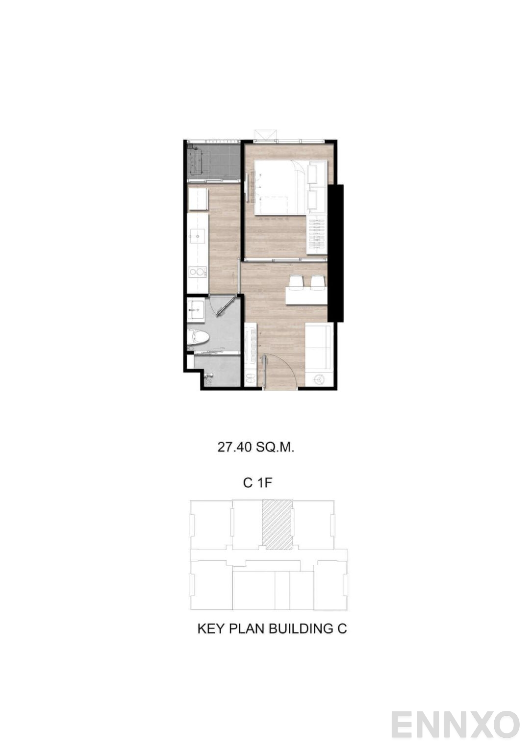 รูปแปลนห้อง C1F ของโครงการ โมดิซ สุขุมวิท 50