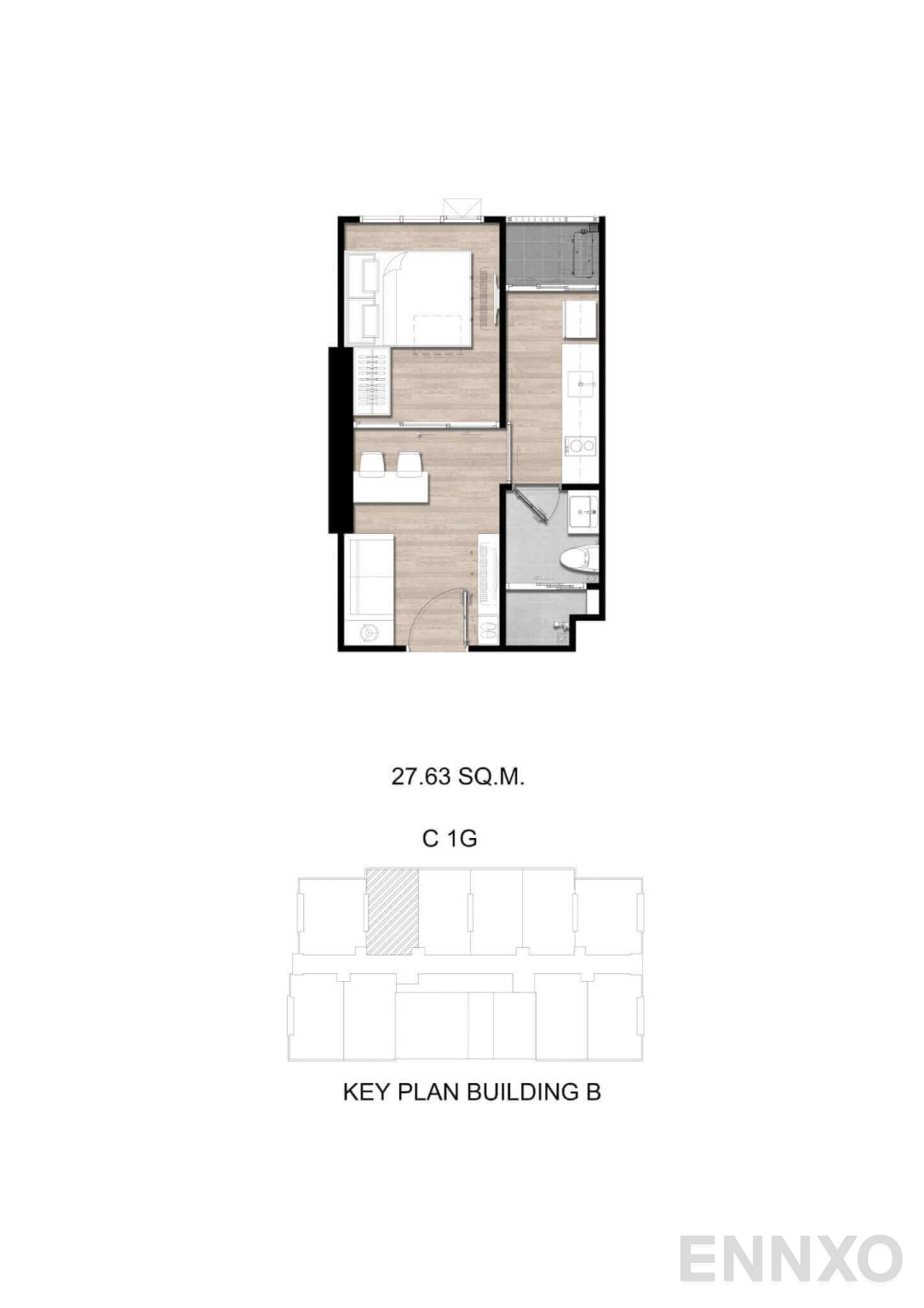 รูปแปลนห้อง C1G ของโครงการ โมดิซ สุขุมวิท 50