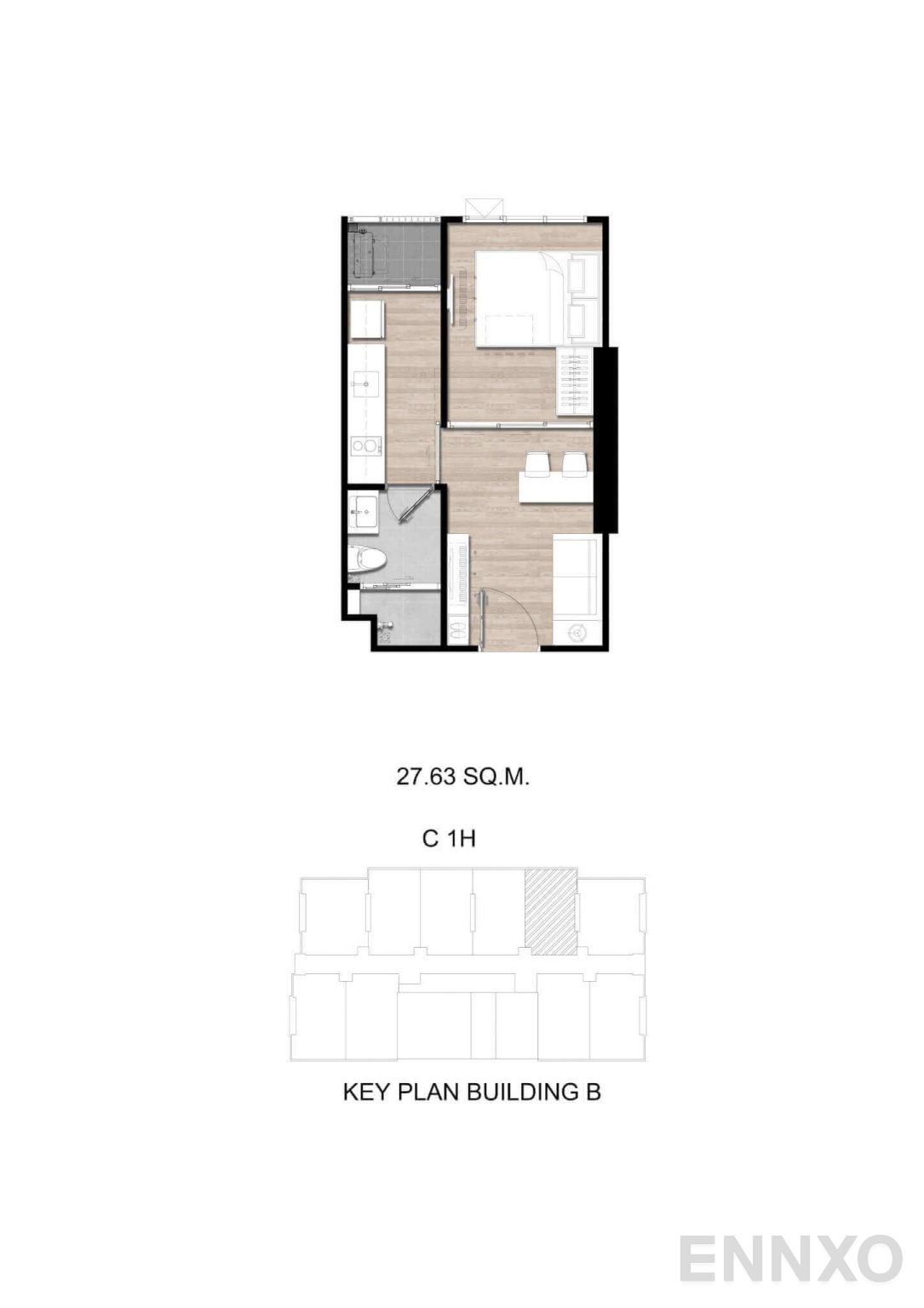 รูปแปลนห้อง C1H ของโครงการ โมดิซ สุขุมวิท 50