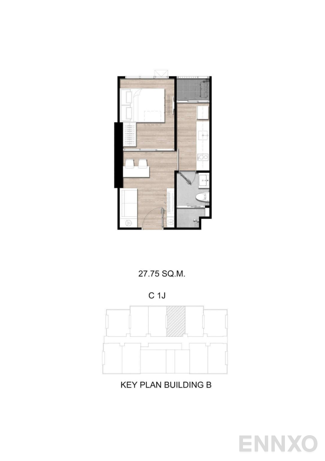 รูปแปลนห้อง C1J ของโครงการ โมดิซ สุขุมวิท 50
