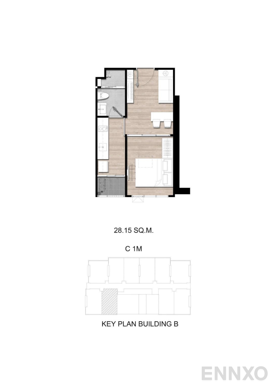 รูปแปลนห้อง C1M ของโครงการ โมดิซ สุขุมวิท 50