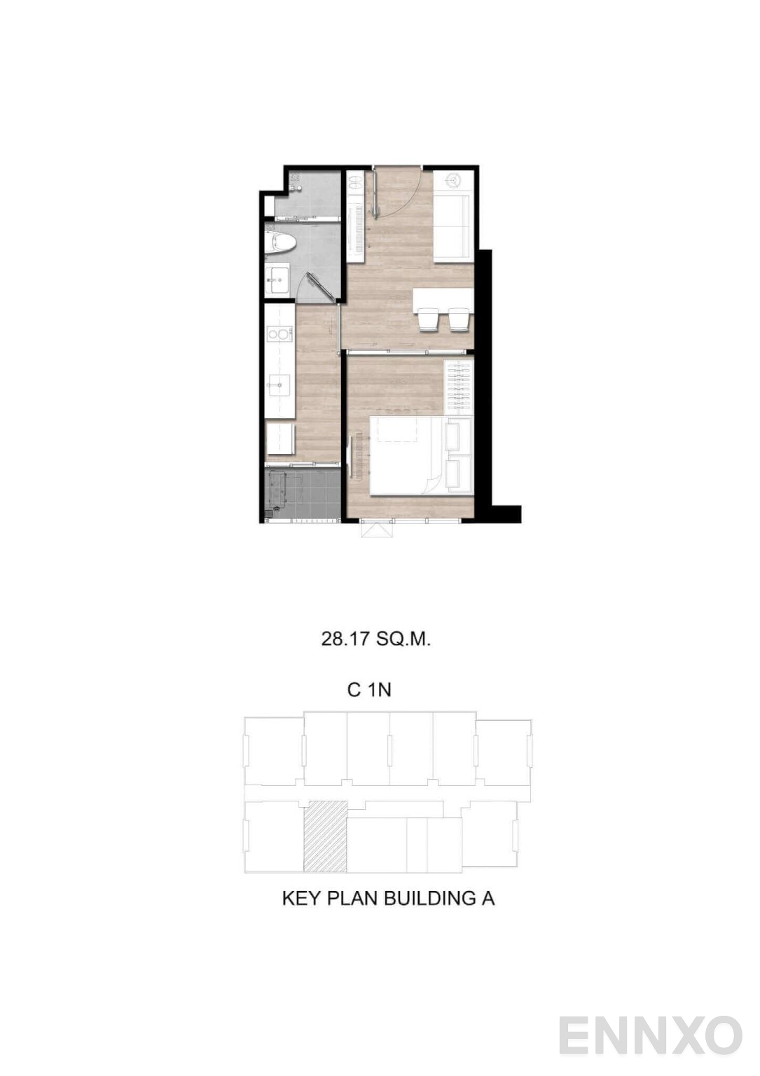 รูปแปลนห้อง C1N ของโครงการ โมดิซ สุขุมวิท 50