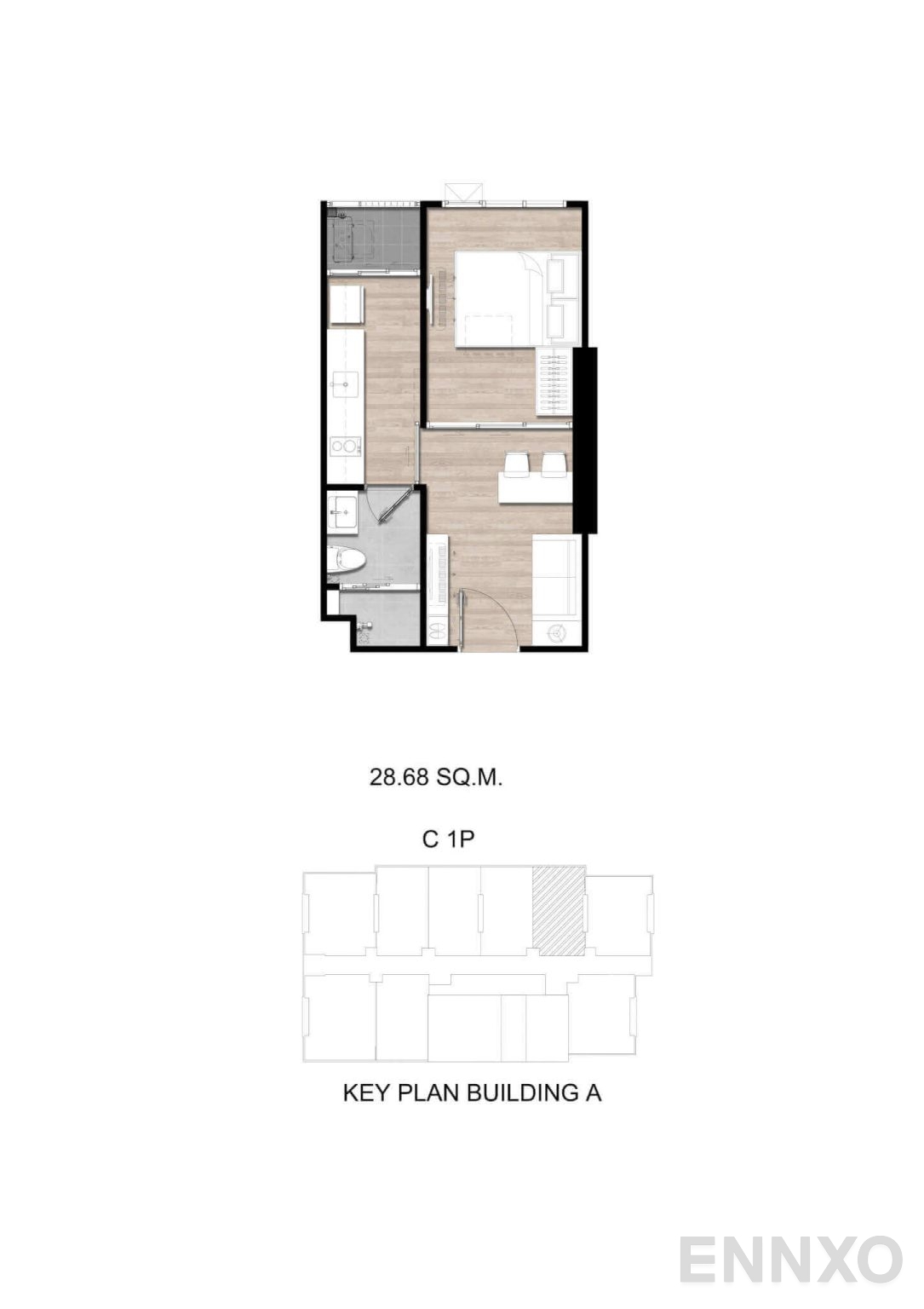 รูปแปลนห้อง C1P ของโครงการ โมดิซ สุขุมวิท 50