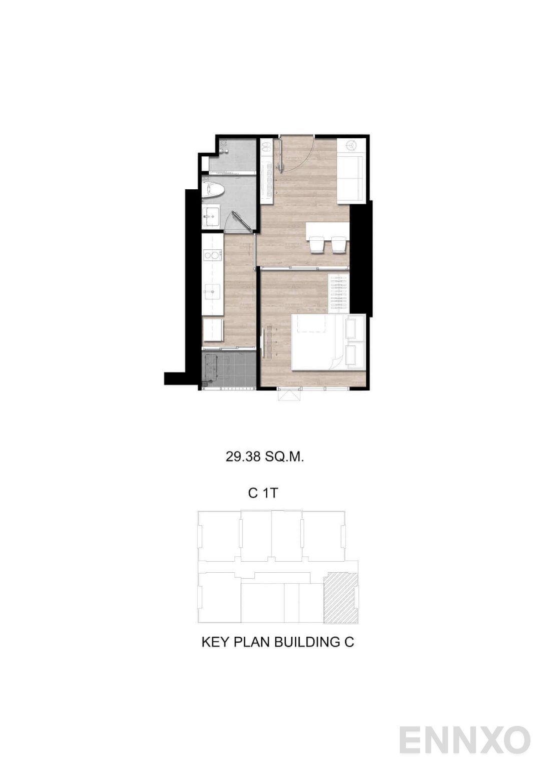 รูปแปลนห้อง C1T ของโครงการ โมดิซ สุขุมวิท 50