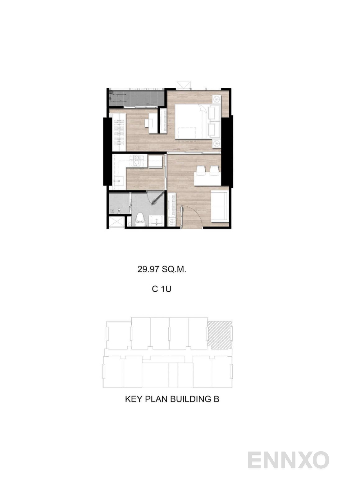 รูปแปลนห้อง C1U ของโครงการ โมดิซ สุขุมวิท 50