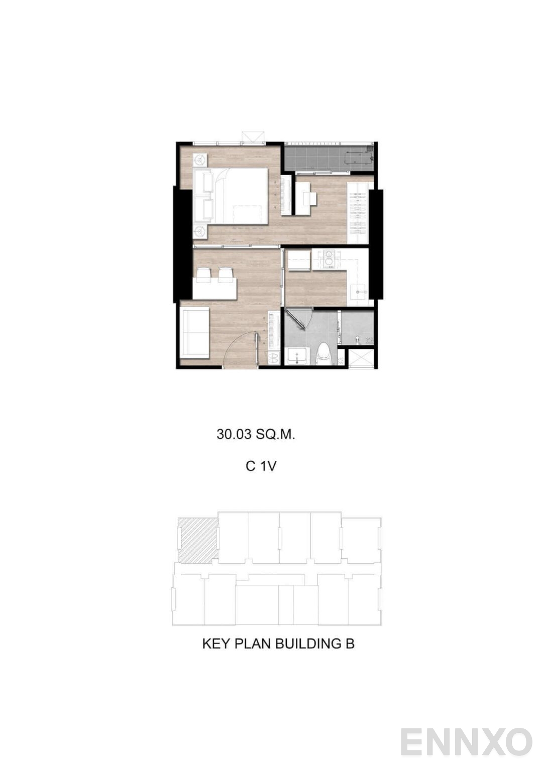 รูปแปลนห้อง C1V ของโครงการ โมดิซ สุขุมวิท 50