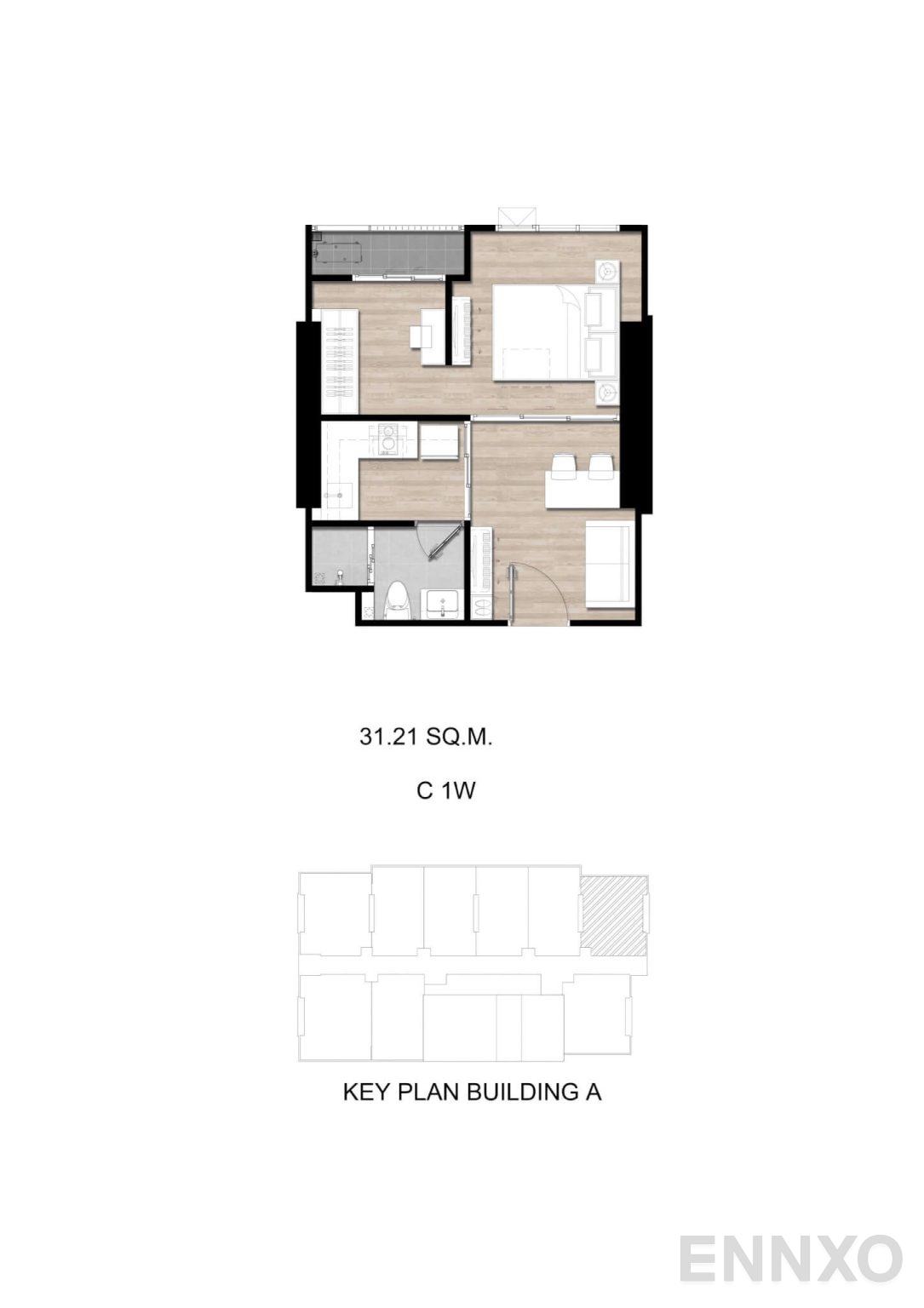 รูปแปลนห้อง C1W ของโครงการ โมดิซ สุขุมวิท 50